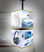 Hộp đèn quảng cáo 4 mặt quay 360 độ treo thả trần