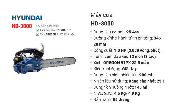 máy cưa xích Hyundai 3000