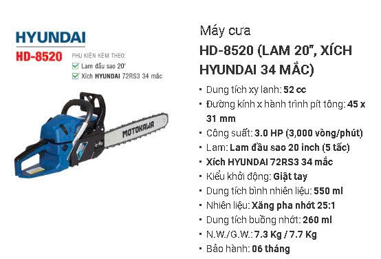 máy cưa xích hyundai 8520