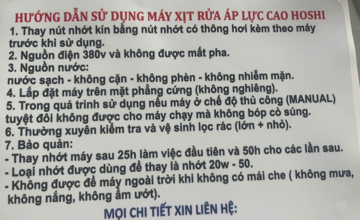 Hương dẫn sử dụng bảo dưỡng máy xịt rửa áp lực cao