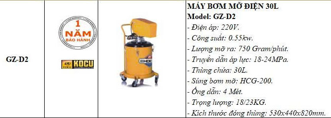 Máy bơm mỡ chạy điện Kocu GZ-D2