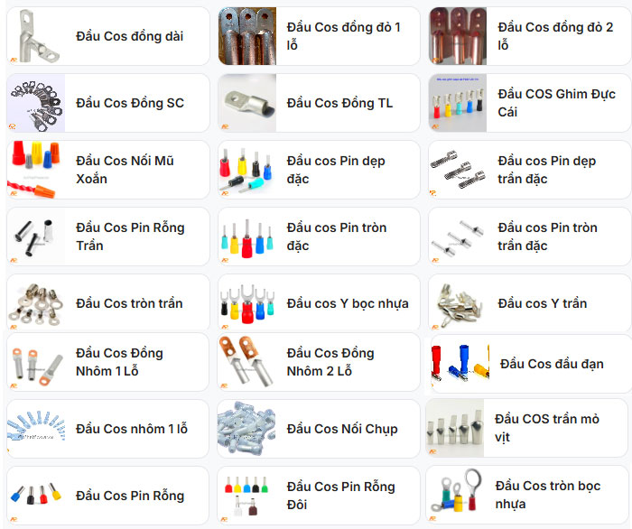 Đầu cos c&aacute;c loại