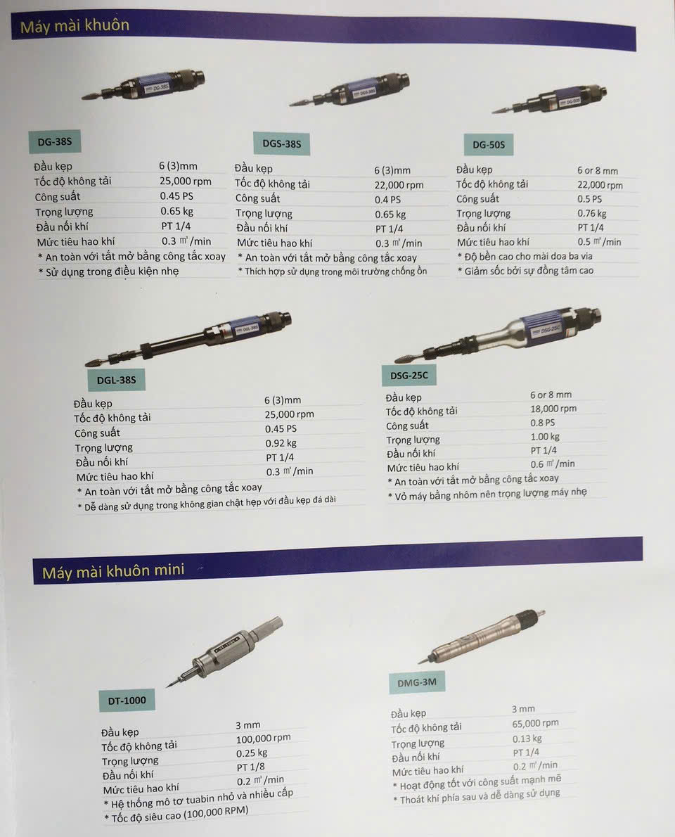 Máy mài khuôn khí nén Daewoo Cataloge máy mài khuôn khí nén Daewoo hàn quốc