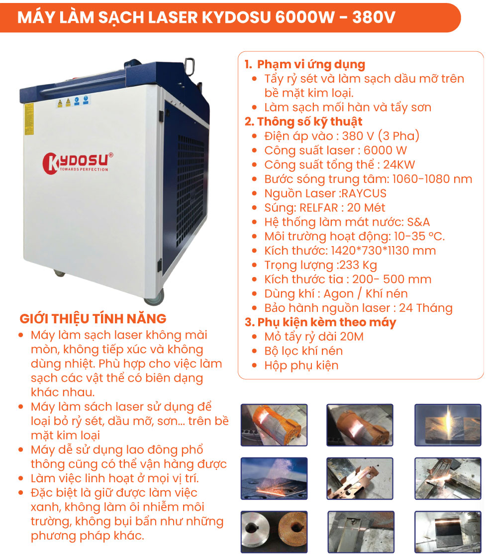 Máy laser tấy sơn đánh ghỉ sắt 6000W