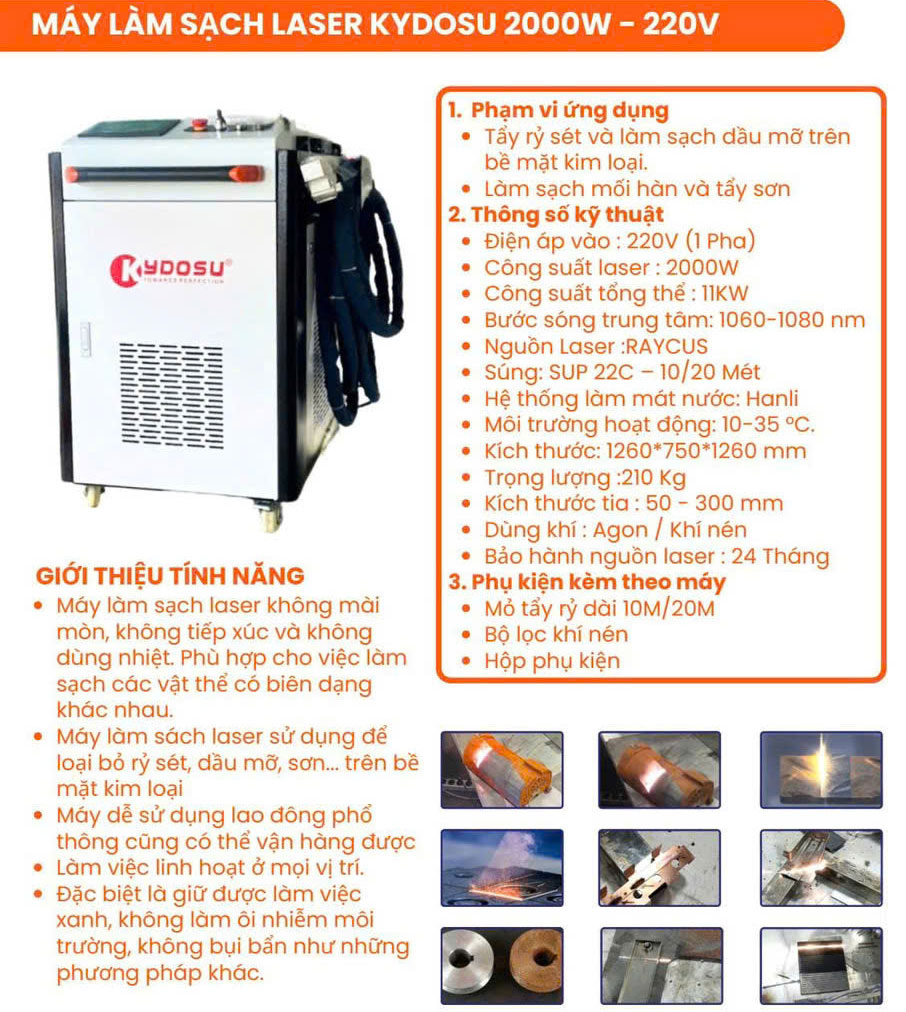 Đại lý bán máy laser tẩy sơn đánh ghỉ  sắt 2000W